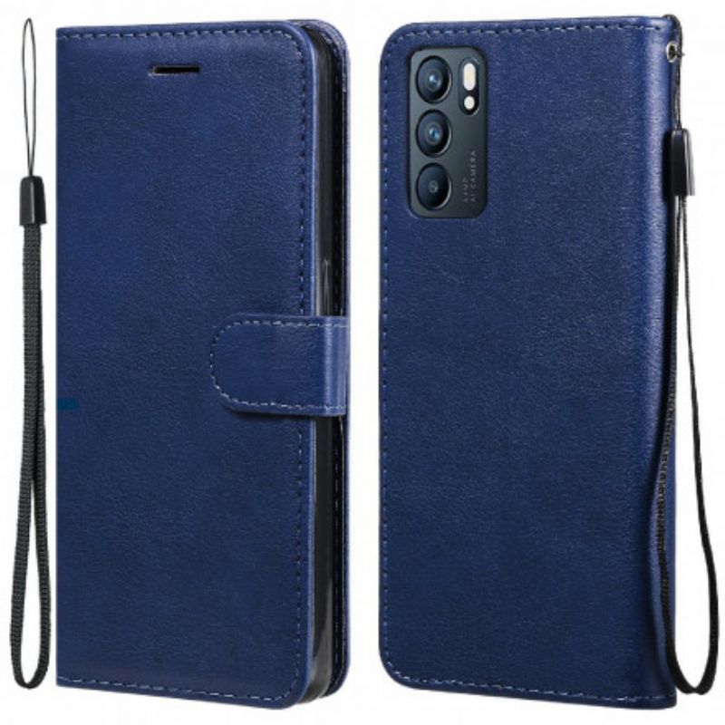 Folio Deksel Til Oppo Reno 6 5g Solid Color Series Strappy