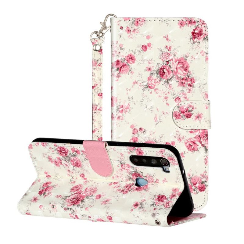 Folio Deksel Xiaomi Redmi Note 8T Blomster Lys Flekker Med Stropp
