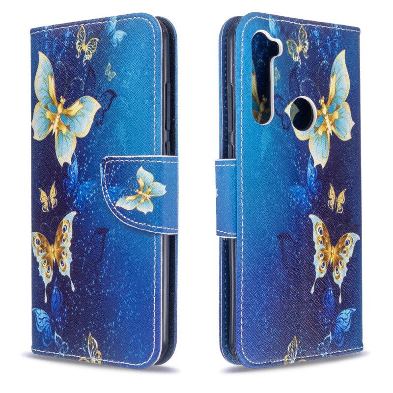 Folio Deksel Xiaomi Redmi Note 8T Gyldne Sommerfugler Beskyttelse