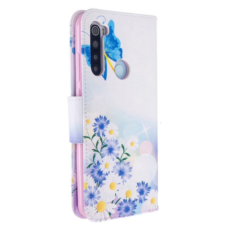 Folio Deksel Xiaomi Redmi Note 8T Magenta Malte Sommerfugler Og Blomster Beskyttelse