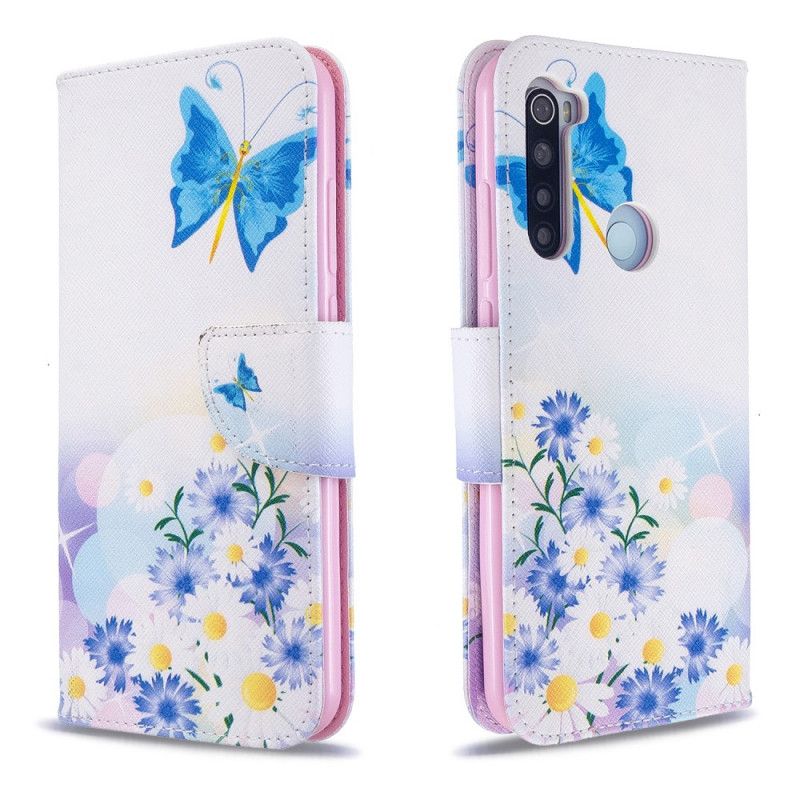 Folio Deksel Xiaomi Redmi Note 8T Magenta Malte Sommerfugler Og Blomster Beskyttelse