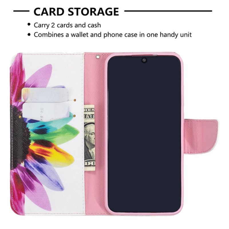 Lærdeksel Folio Deksel Xiaomi Redmi Note 8T Akvarellblomst