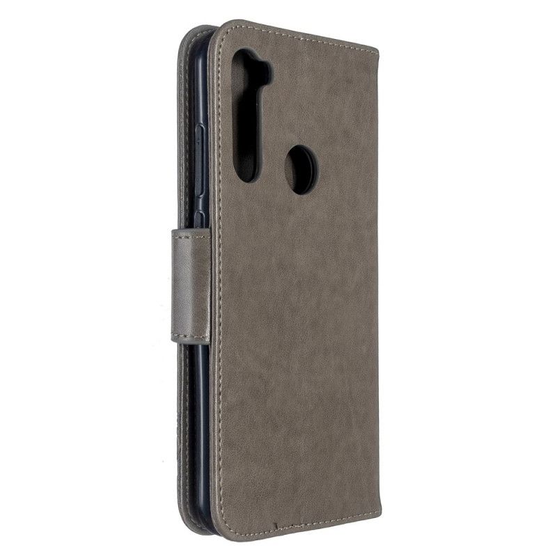 Lærdeksel Folio Deksel Xiaomi Redmi Note 8T Grå Trykte Sommerfugler Med Tanga
