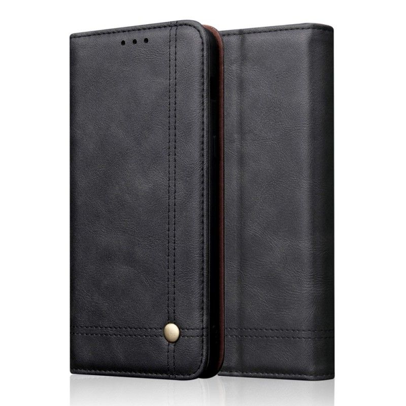 Folio Deksel for Samsung Galaxy A50 Svart Sydd Skinneffekt