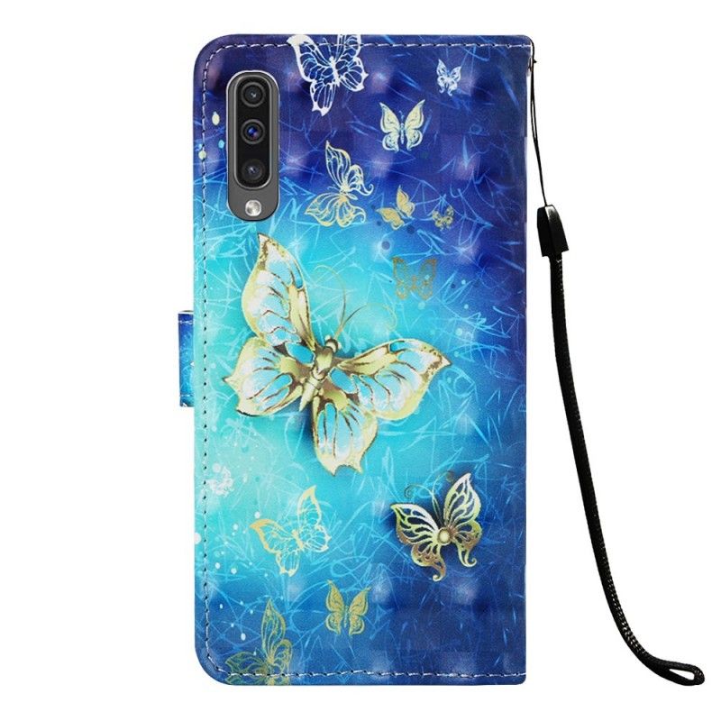 Folio Deksel Samsung Galaxy A50 Gyldne Sommerfugler Anti-fall