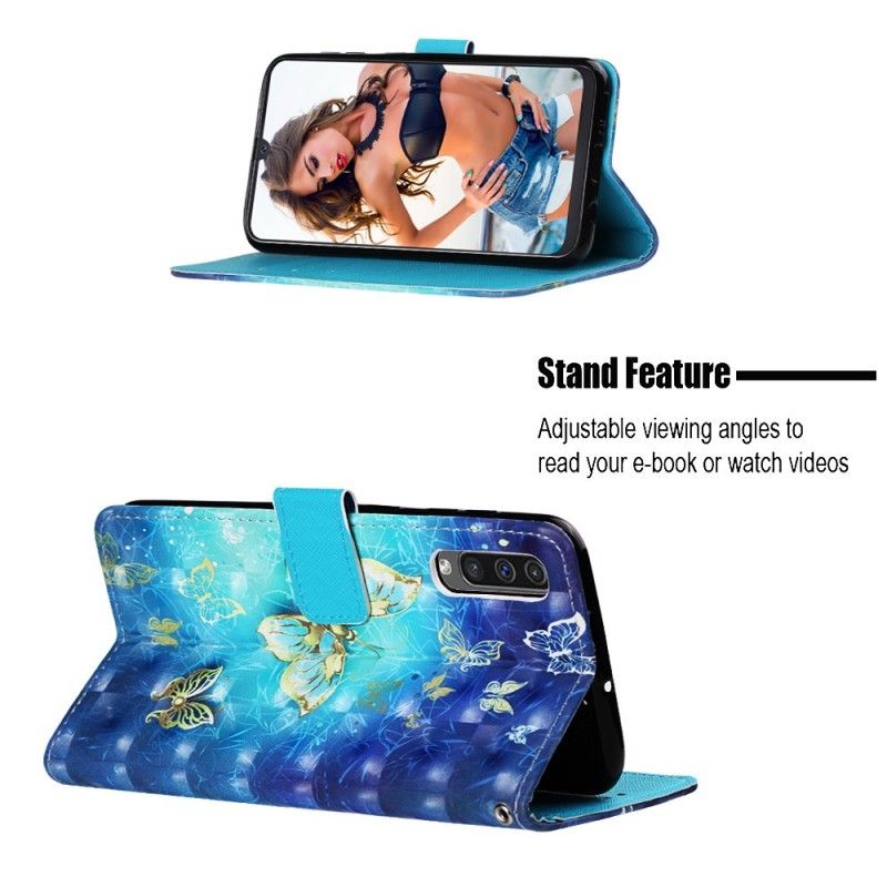 Folio Deksel Samsung Galaxy A50 Gyldne Sommerfugler Anti-fall