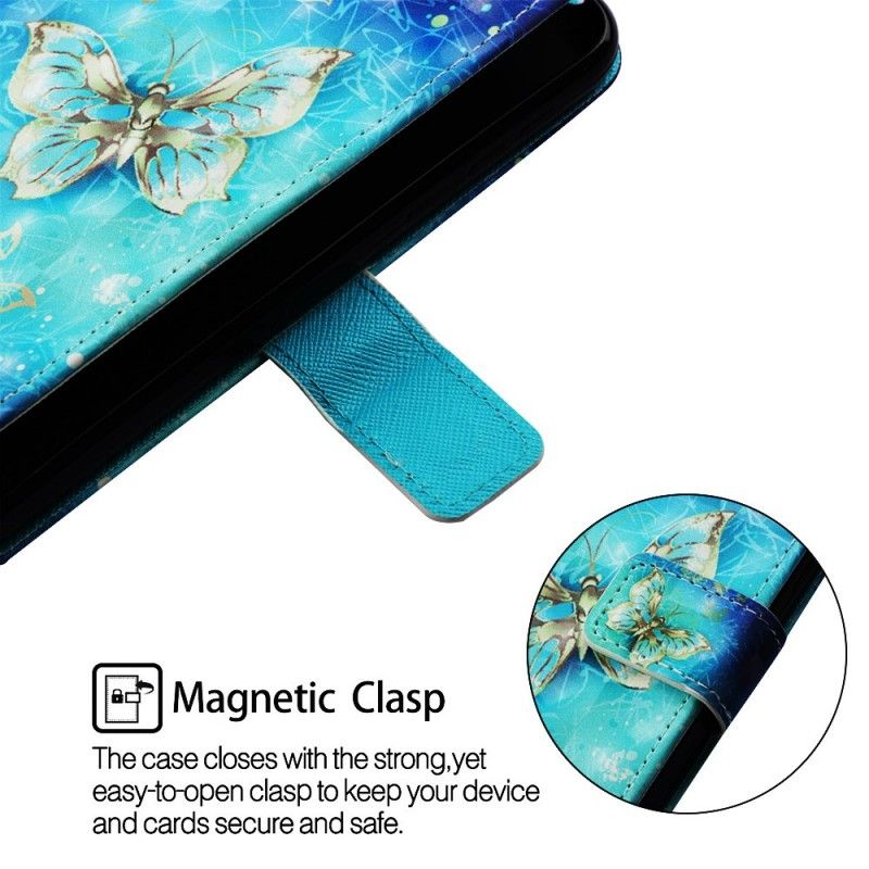 Folio Deksel Samsung Galaxy A50 Gyldne Sommerfugler Anti-fall