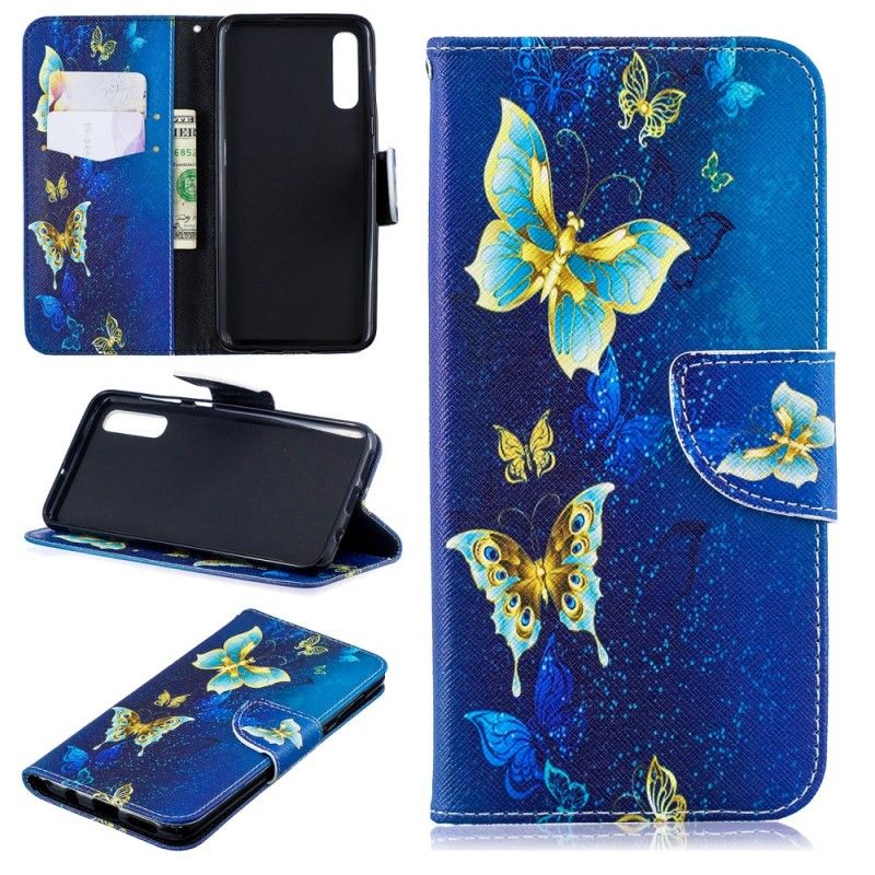 Folio Deksel Samsung Galaxy A50 Rosa Gyldne Sommerfugler