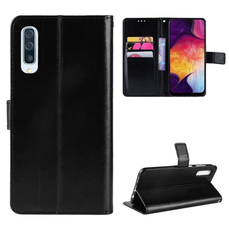 Folio Deksel Samsung Galaxy A50 Svart Firkantet Lærimitasjon Anti-fall
