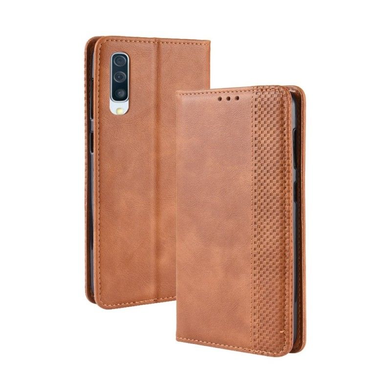 Folio Deksel Samsung Galaxy A50 Svart Mobildeksel Stilisert Vintage Skinneffekt