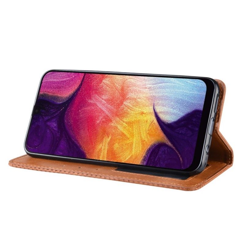 Folio Deksel Samsung Galaxy A50 Svart Mobildeksel Stilisert Vintage Skinneffekt