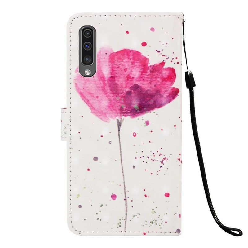 Lærdeksel Folio Deksel Samsung Galaxy A50 Mobildeksel Akvarellvalmue