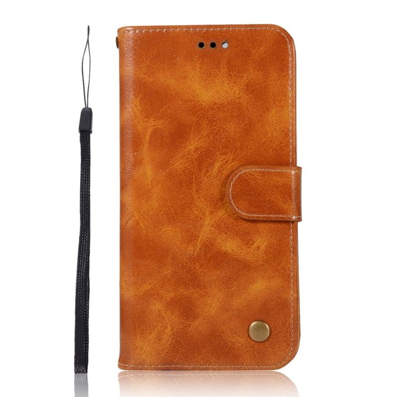 Folio Deksel Samsung Galaxy A20e Grå Vintage Skinneffekt Med Stropp