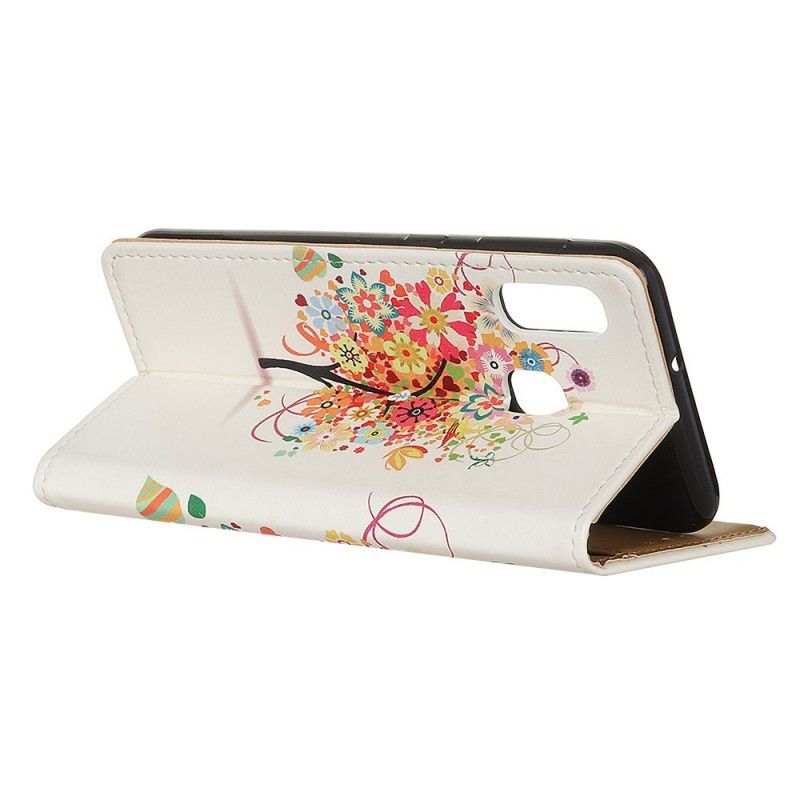 Folio Deksel Samsung Galaxy A20e Oransje Blomstrende Tre Anti-fall