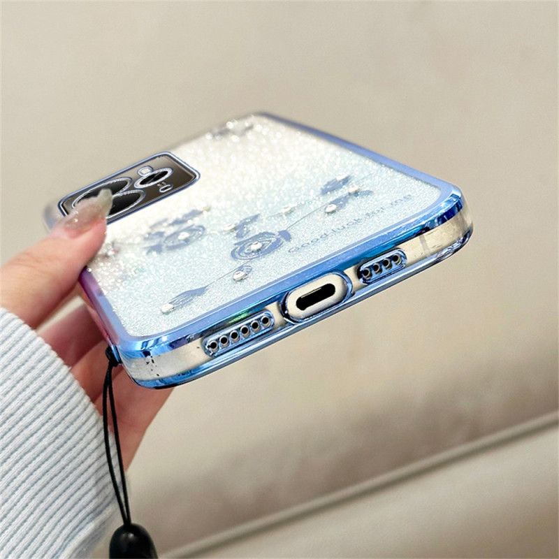 Deksel Realme 14t 5g Kadem Blomster Og Rhinestone-rem