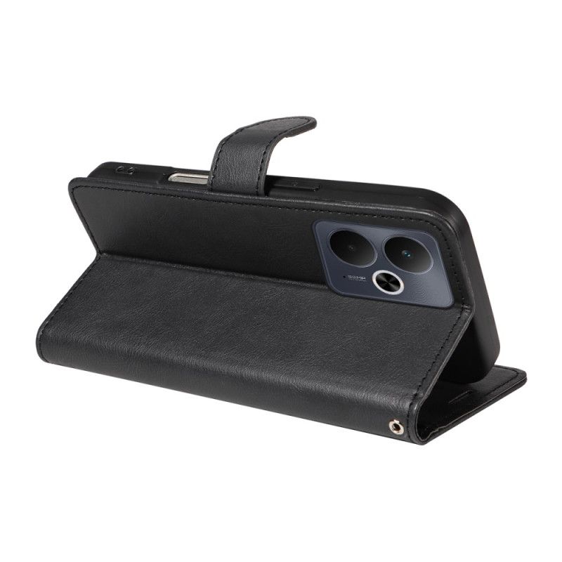 Lærdeksel Folio Deksel Realme 14t 5g Mobildeksel Ensfarget Skinneffekt Med Stropp