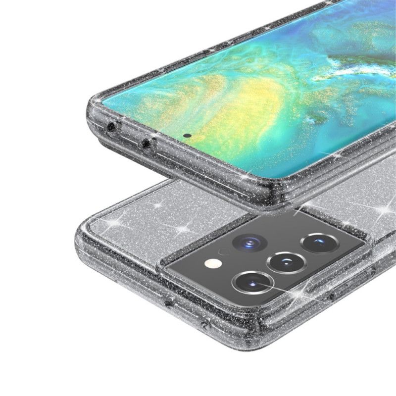 Deksel for Samsung Galaxy S21 Ultra 5G Svart Gjennomsiktig Glitter