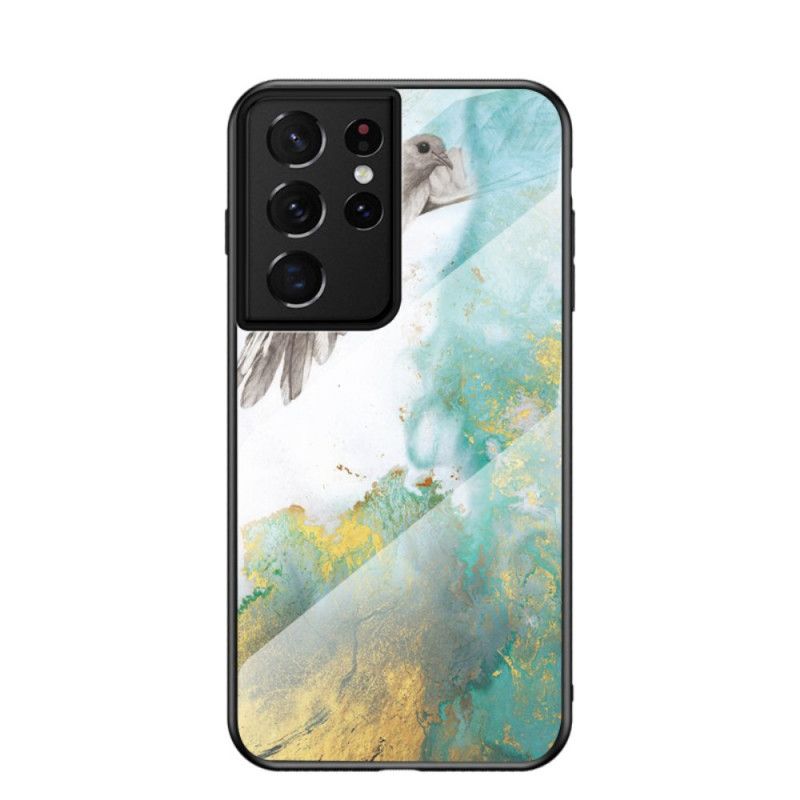 Deksel Samsung Galaxy S21 Ultra 5G Svart Mobildeksel Marmorfarger Herdet Glass