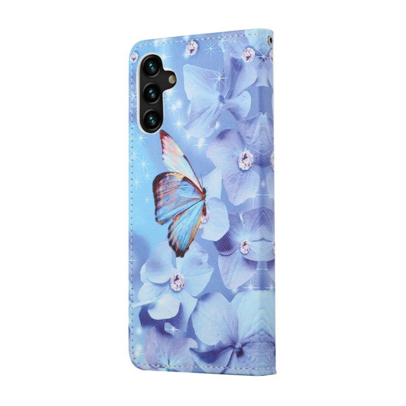 Folio Deksel Samsung Galaxy A13 5g Diamond Strappy Butterflies