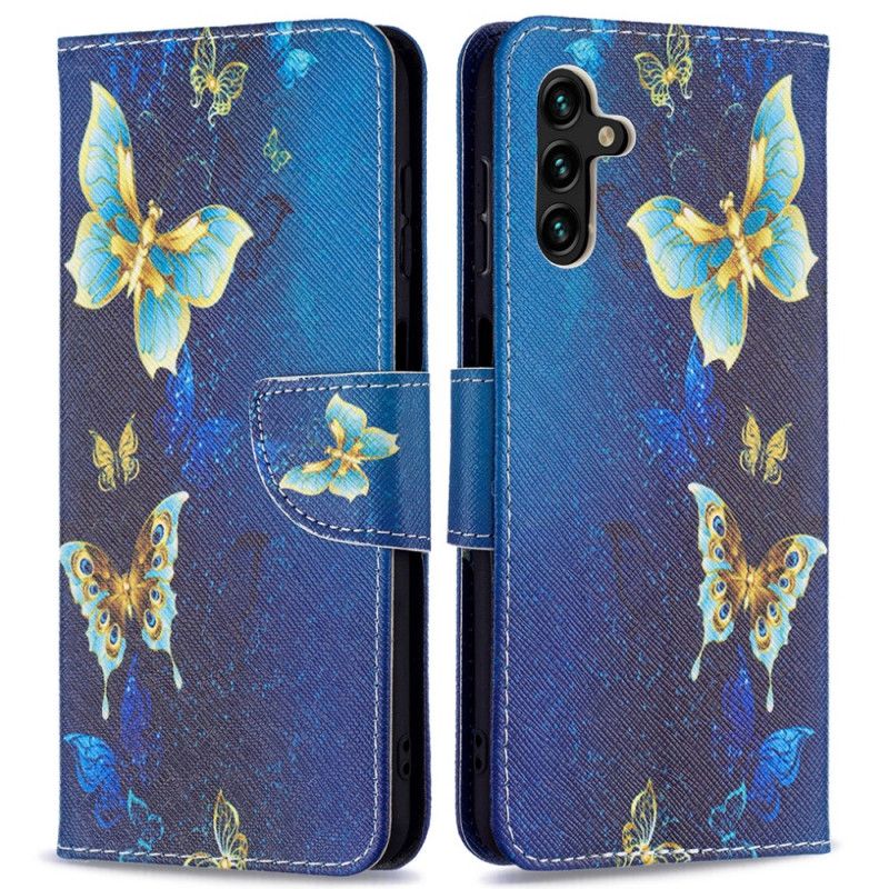Lærdeksel Folio Deksel Samsung Galaxy A13 5g Mobildeksel Gylne Sommerfugler