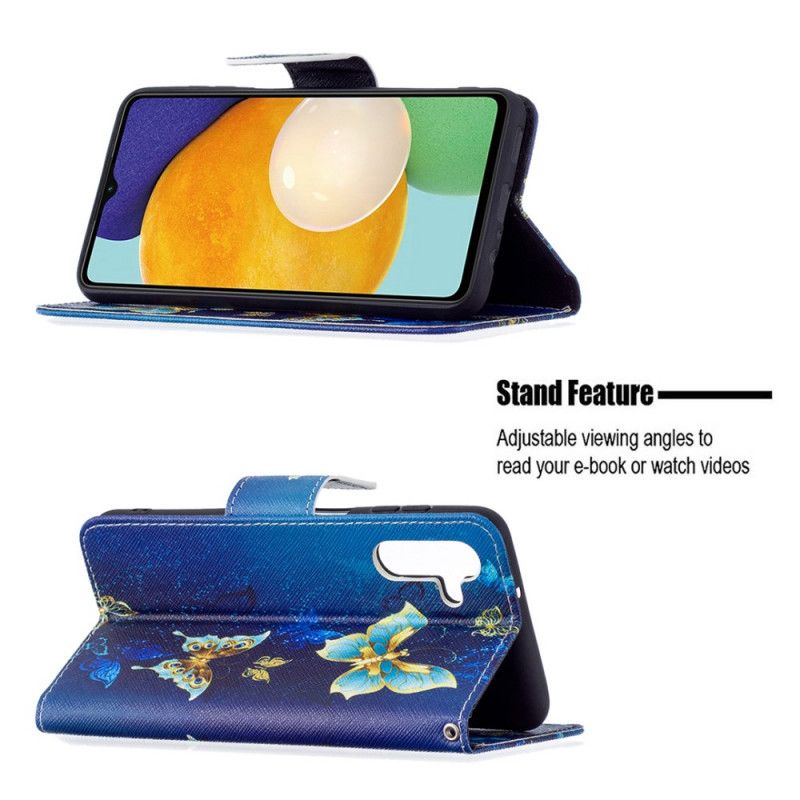 Lærdeksel Folio Deksel Samsung Galaxy A13 5g Mobildeksel Gylne Sommerfugler