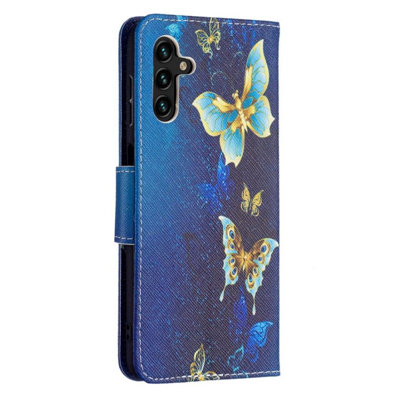 Lærdeksel Folio Deksel Samsung Galaxy A13 5g Mobildeksel Gylne Sommerfugler