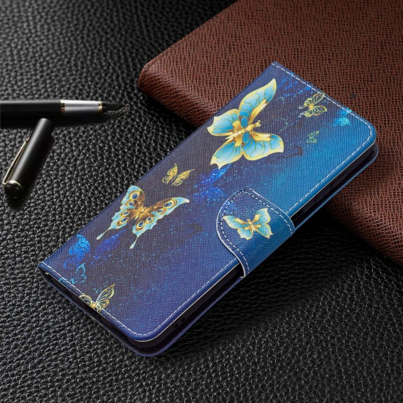 Lærdeksel Folio Deksel Samsung Galaxy A13 5g Mobildeksel Gylne Sommerfugler