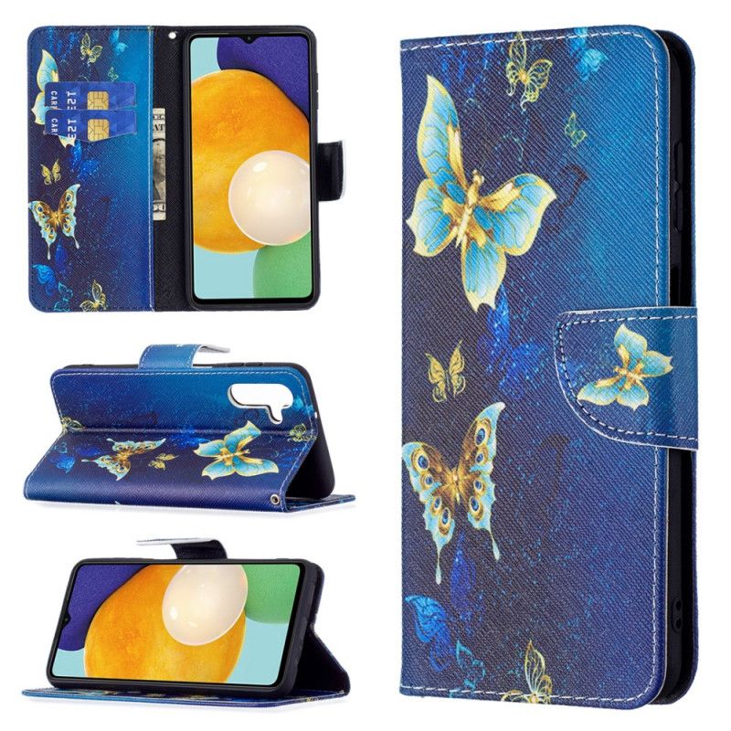 Lærdeksel Folio Deksel Samsung Galaxy A13 5g Mobildeksel Gylne Sommerfugler