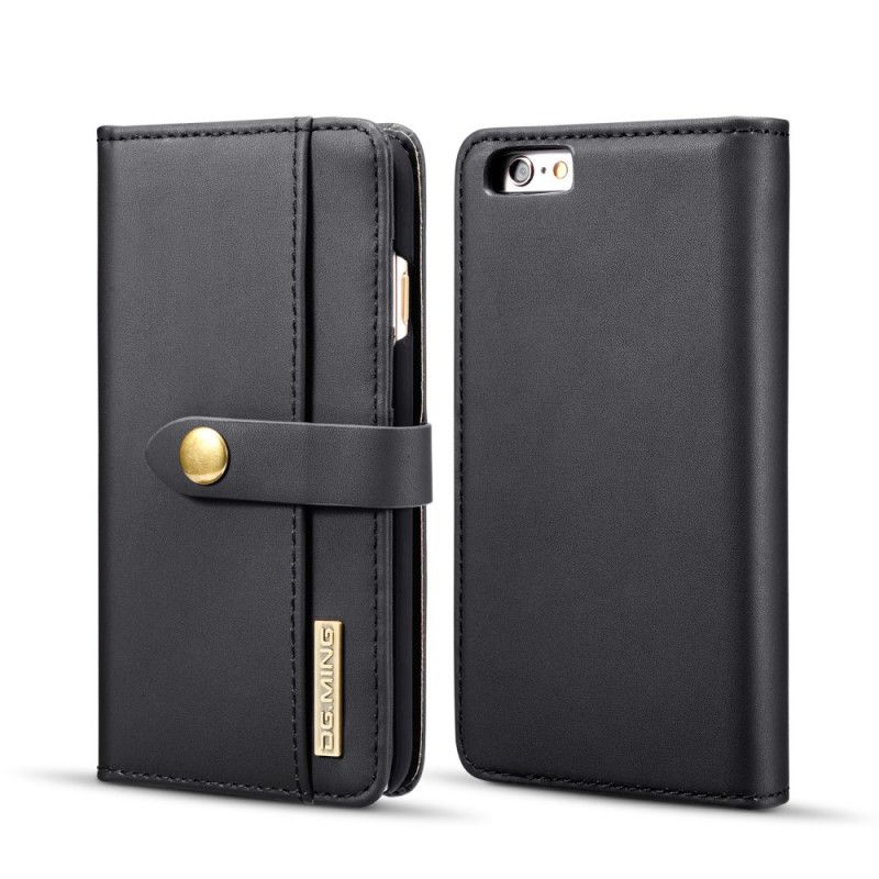 Folio Deksel iPhone 6 / 6S Svart Glatt Skinneffekt Dg. Avtakbar Ming