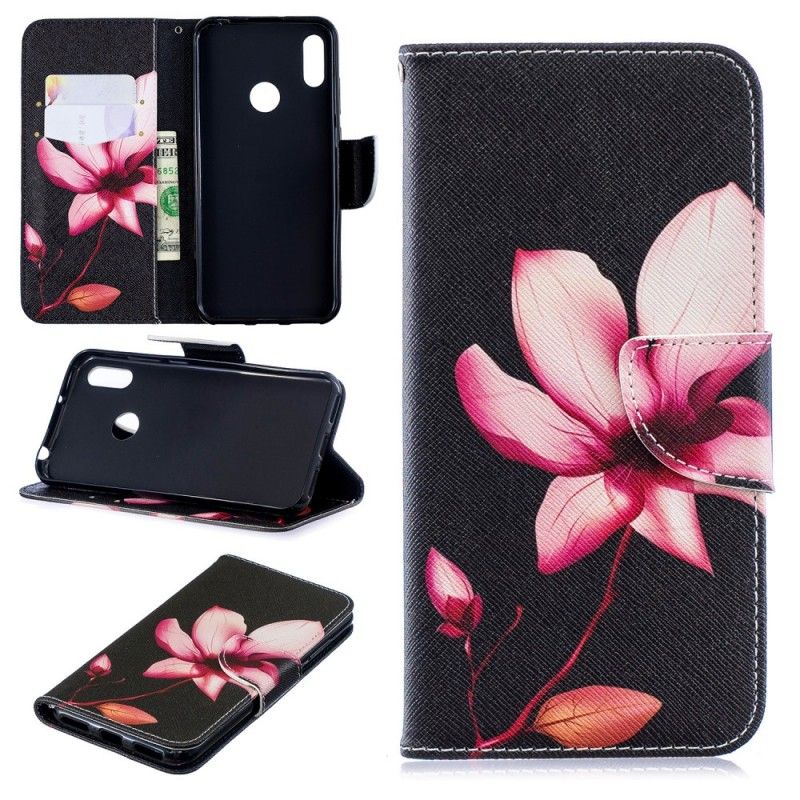 Folio Deksel Huawei Y6 2019 Rosa Blomst Anti-fall