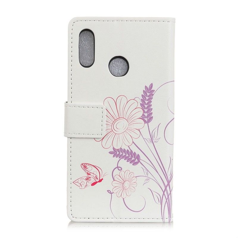 Folio Deksel Huawei Y6 2019 Tegning Av Sommerfugler Og Blomster