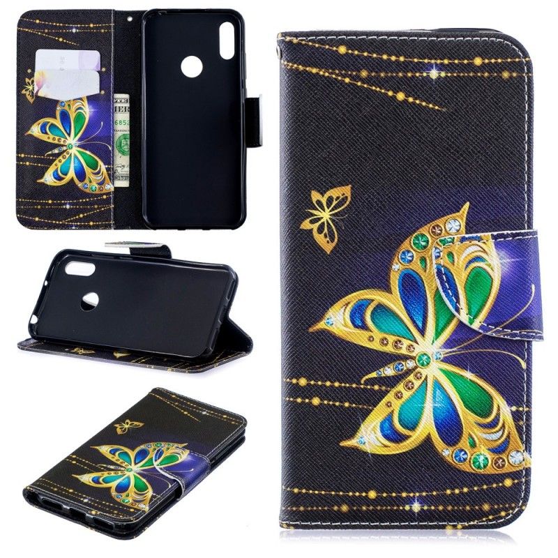 Lærdeksel Folio Deksel Huawei Y6 2019 Magisk Sommerfugl