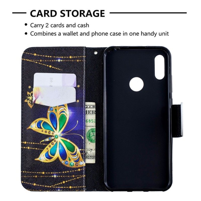 Lærdeksel Folio Deksel Huawei Y6 2019 Magisk Sommerfugl