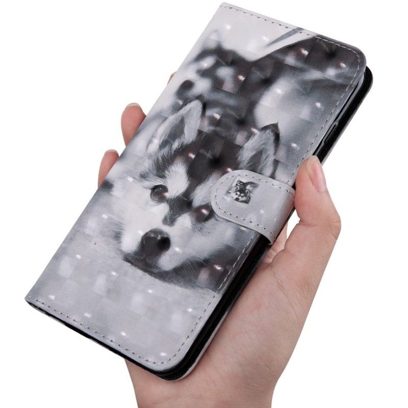 Lærdeksel Folio Deksel Huawei Y6 2019 Mobildeksel Svart Og Hvit Hund