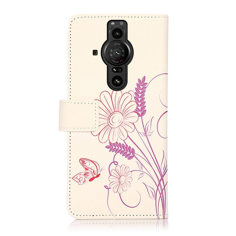 Folio Deksel Sony Xperia Pro-i Tegning Av Sommerfugler Og Blomster