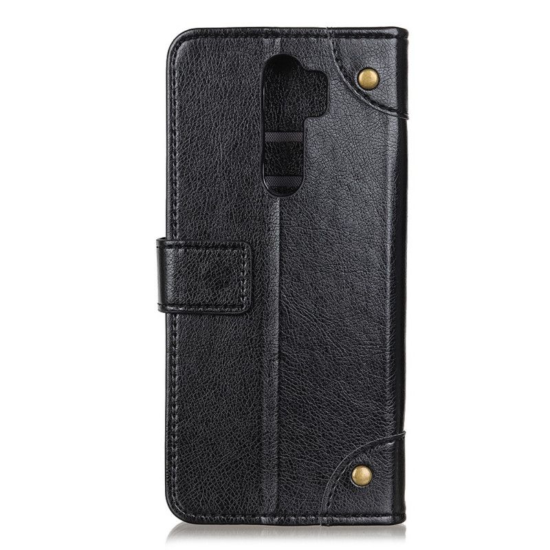 Folio Deksel Xiaomi Redmi 9 Svart Nappaskinnstil Med Vintage Nagler Anti-fall