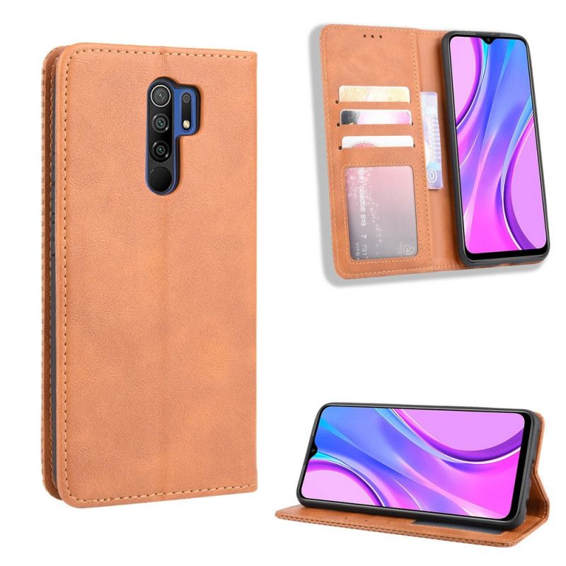 Folio Deksel Xiaomi Redmi 9 Svart Stilisert Vintage-Skinneffekt