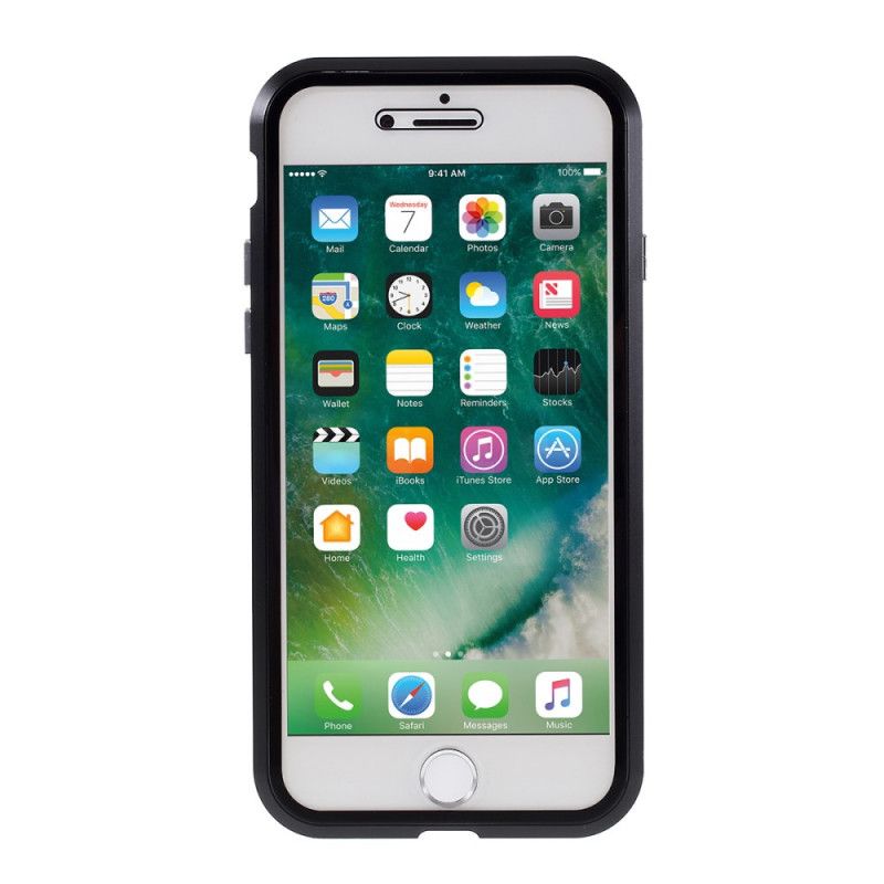 Deksel iPhone 7 / 8 / SE 2 Svart Kanter Av Metall Og Herdet Glass