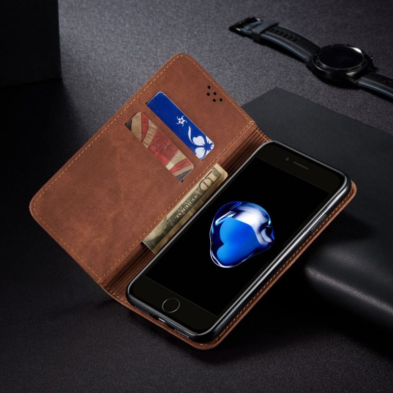 Folio Deksel iPhone 7 / 8 / SE 2 Svart Kunstlær Jeans Tekstur