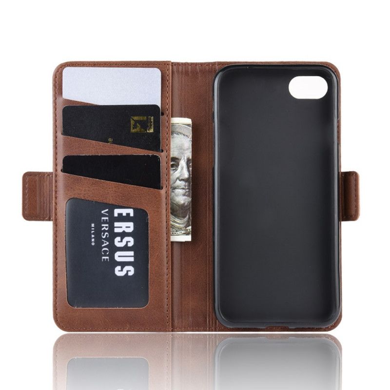 Folio Deksel iPhone 7 / 8 / SE 2 Svart Vintage Delt Skinneffekt