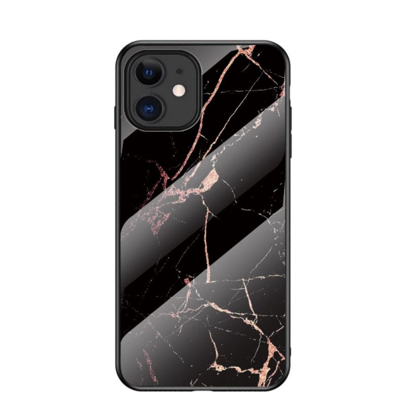 Deksel iPhone 12 Mini Svart Marmorfarger Herdet Glass Anti-fall