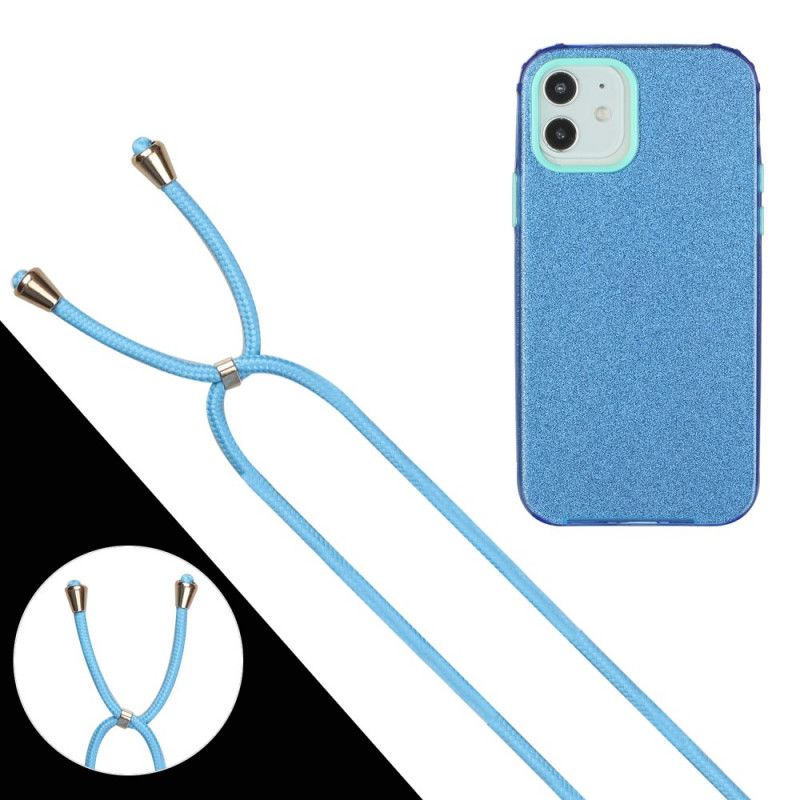 Deksel iPhone 12 Mini Svart Mobildeksel Paljetter Med Snor