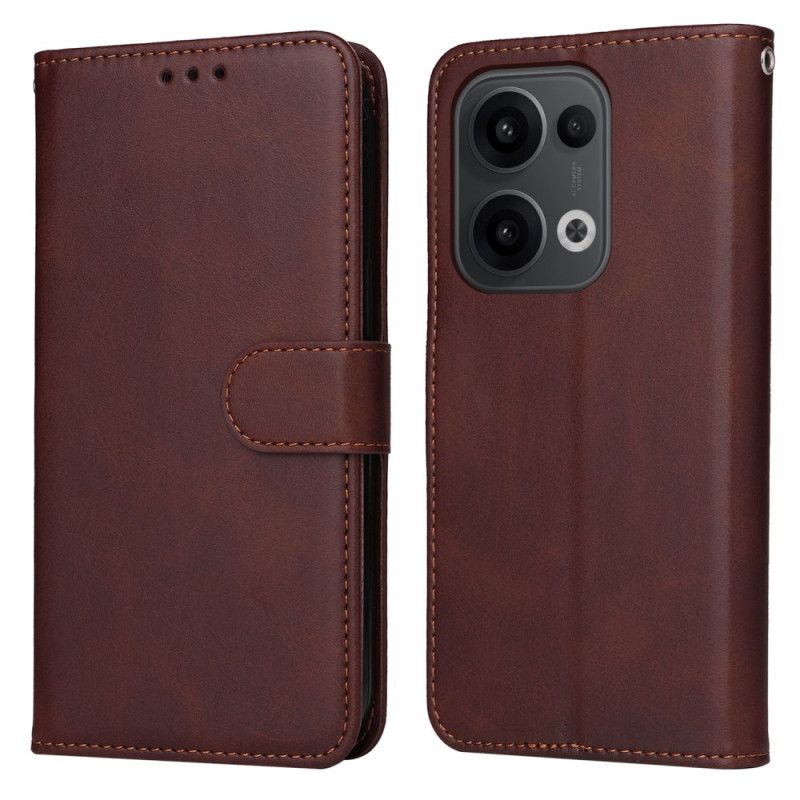 Folio Deksel Til Oppo Reno 13 5g Ensfarget Skinneffekt Med Stropp