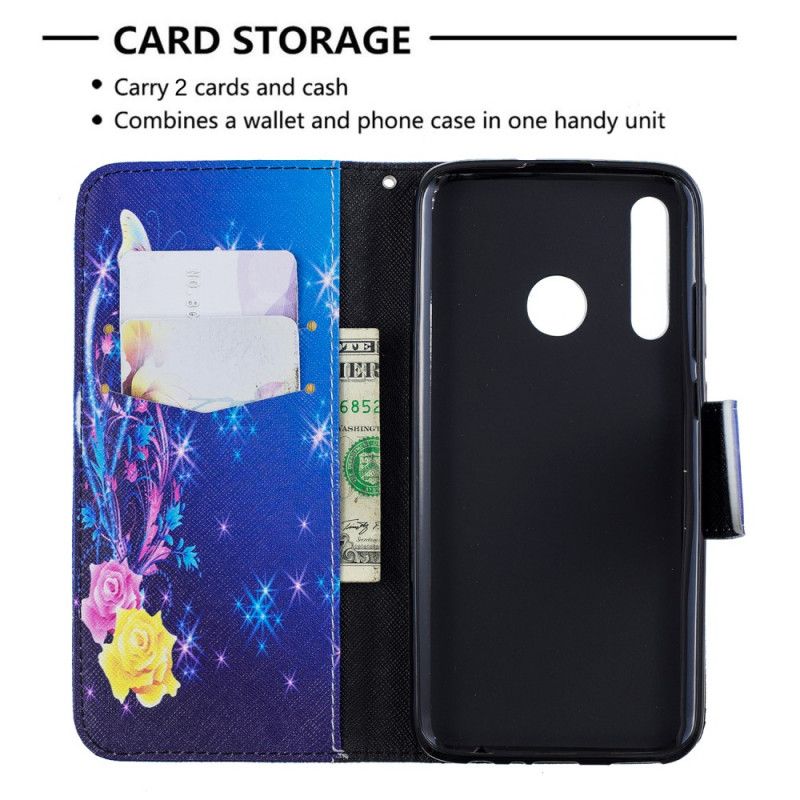Folio Deksel for Huawei P Smart Plus 2019 Rosa Fantastiske Sommerfugler
