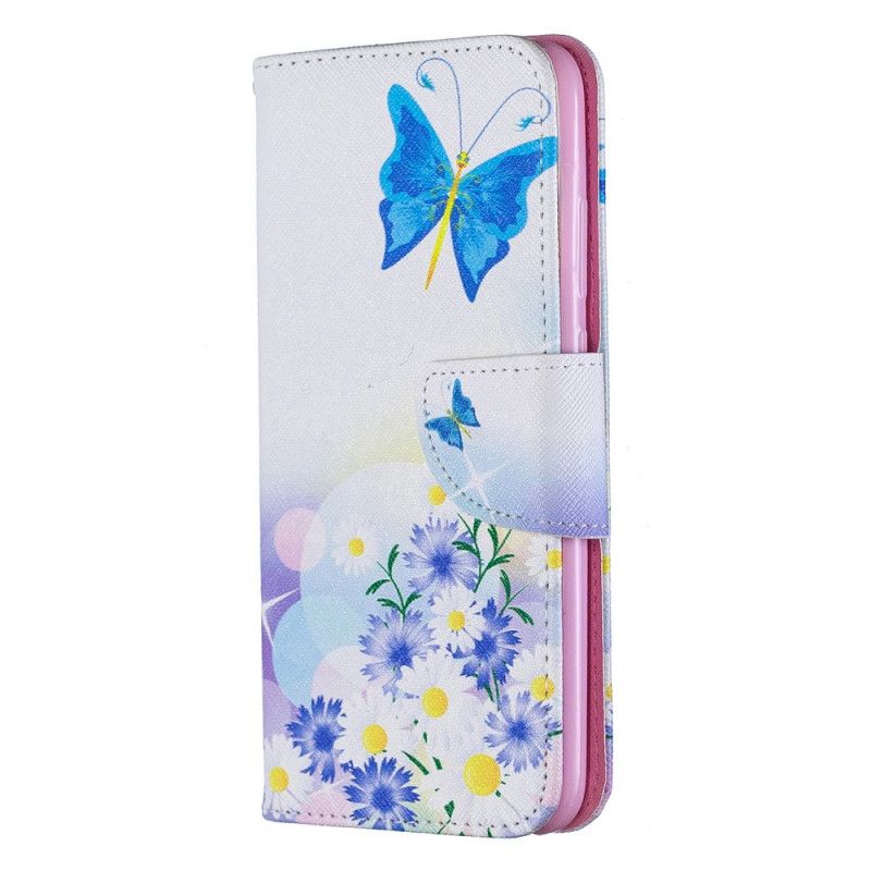 Lærdeksel Folio Deksel Huawei P Smart Plus 2019 Rosa Malte Sommerfugler Og Blomster