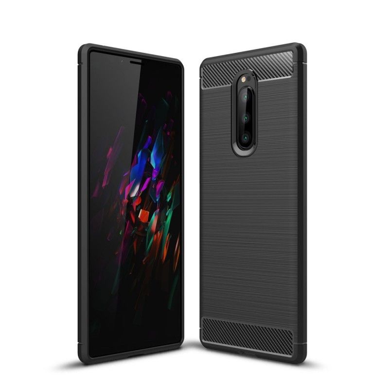 Deksel for Sony Xperia 1 Svart Børstet Karbonfiber