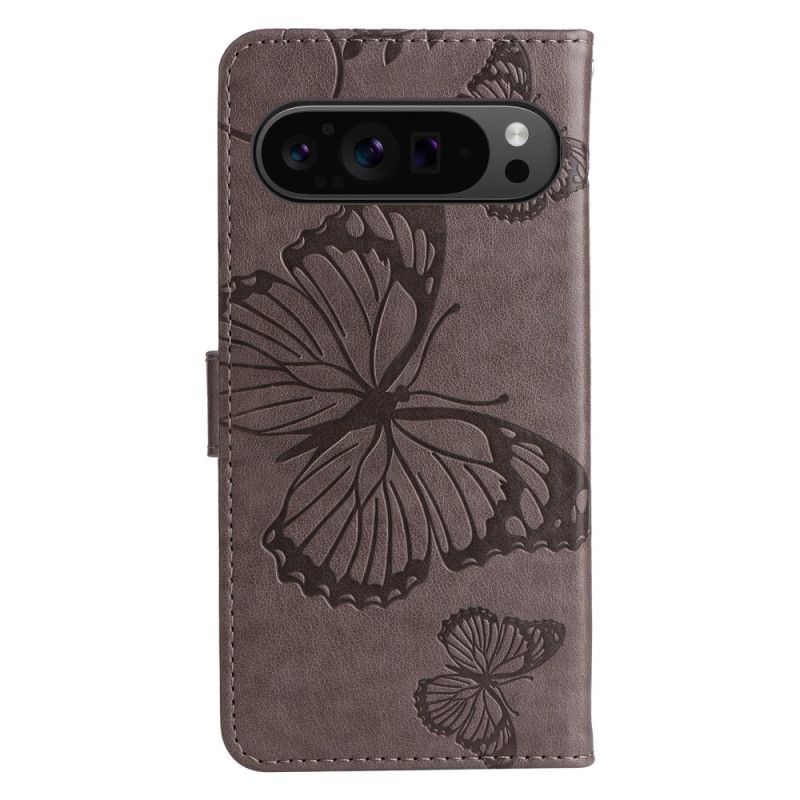 Lærdeksel Folio Deksel Google Pixel 9 Pro Xl Kjempesommerfugler Med Stropp