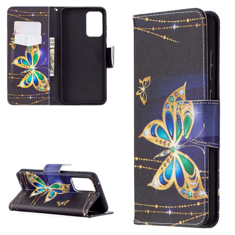 Lærdeksel Folio Deksel Samsung Galaxy A72 4G / A72 5G Mobildeksel Gyldne Sommerfugler