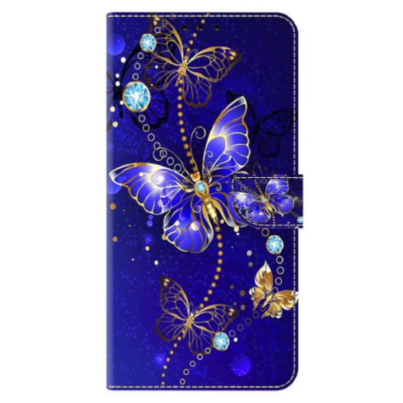 Folio Deksel Xiaomi 14 Pro Diamantsommerfugler Beskyttelse Deksel