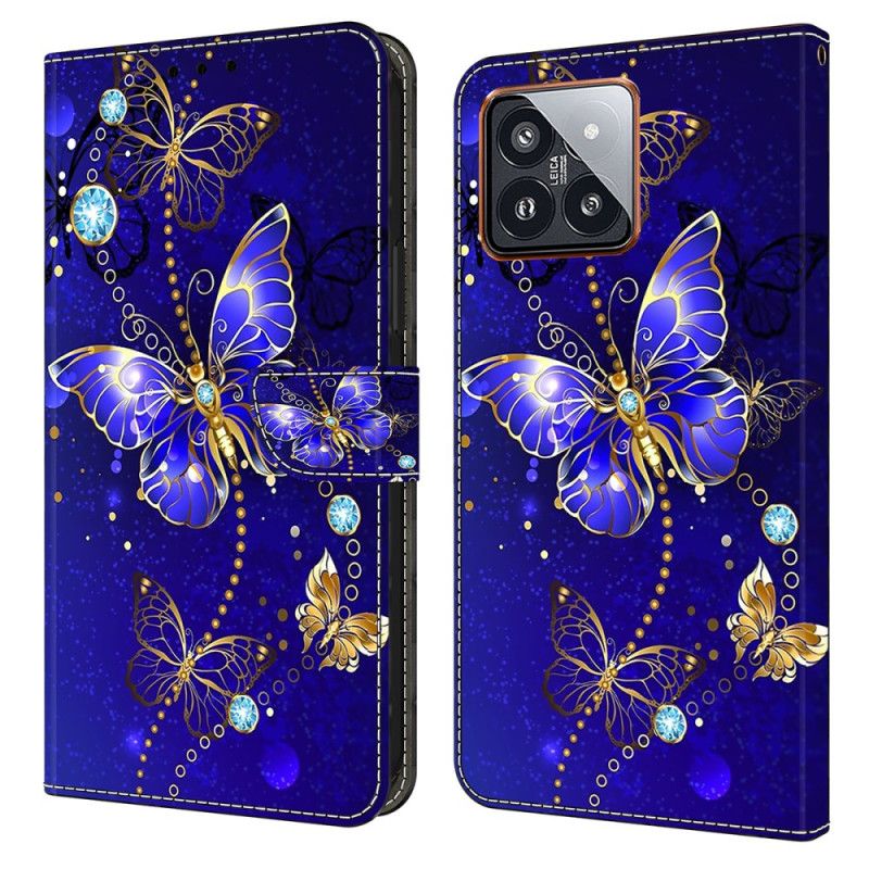 Folio Deksel Xiaomi 14 Pro Diamantsommerfugler Beskyttelse Deksel